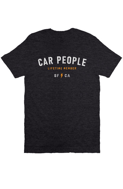 original "CAR PEOPLE" SF design printed across chest of unisex short sleeve t-shirt