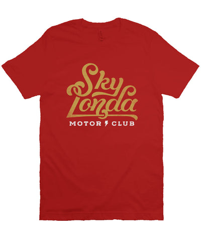 Original "Sky Londa Motor Club" logo on chest of short sleeve t-shirt