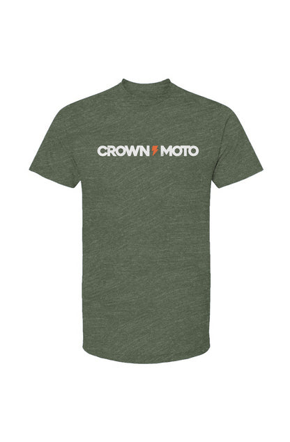 crown moto logo text printed on chest of unisex short sleeve t-shirt