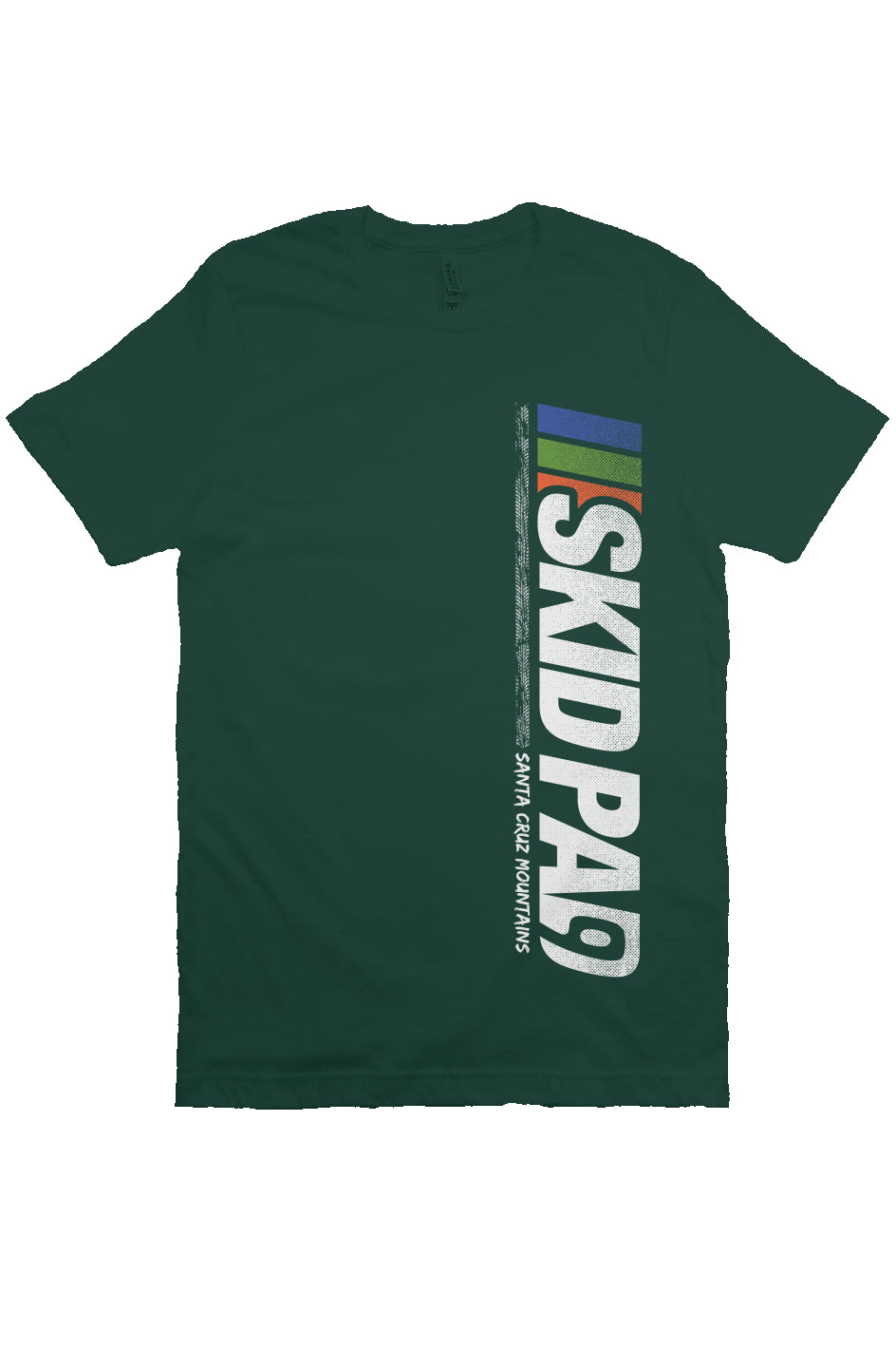 CA Highway 9 "Skid Pad" "Santa Cruz Mountains" design vertical on front of crew neck short sleeve t-shirt