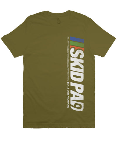 CA Highway 9 "Skid Pad" "Santa Cruz Mountains" design vertical on front of crew neck short sleeve t-shirt
