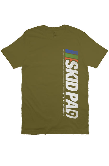 CA Highway 9 "Skid Pad" "Santa Cruz Mountains" design vertical on front of crew neck short sleeve t-shirt