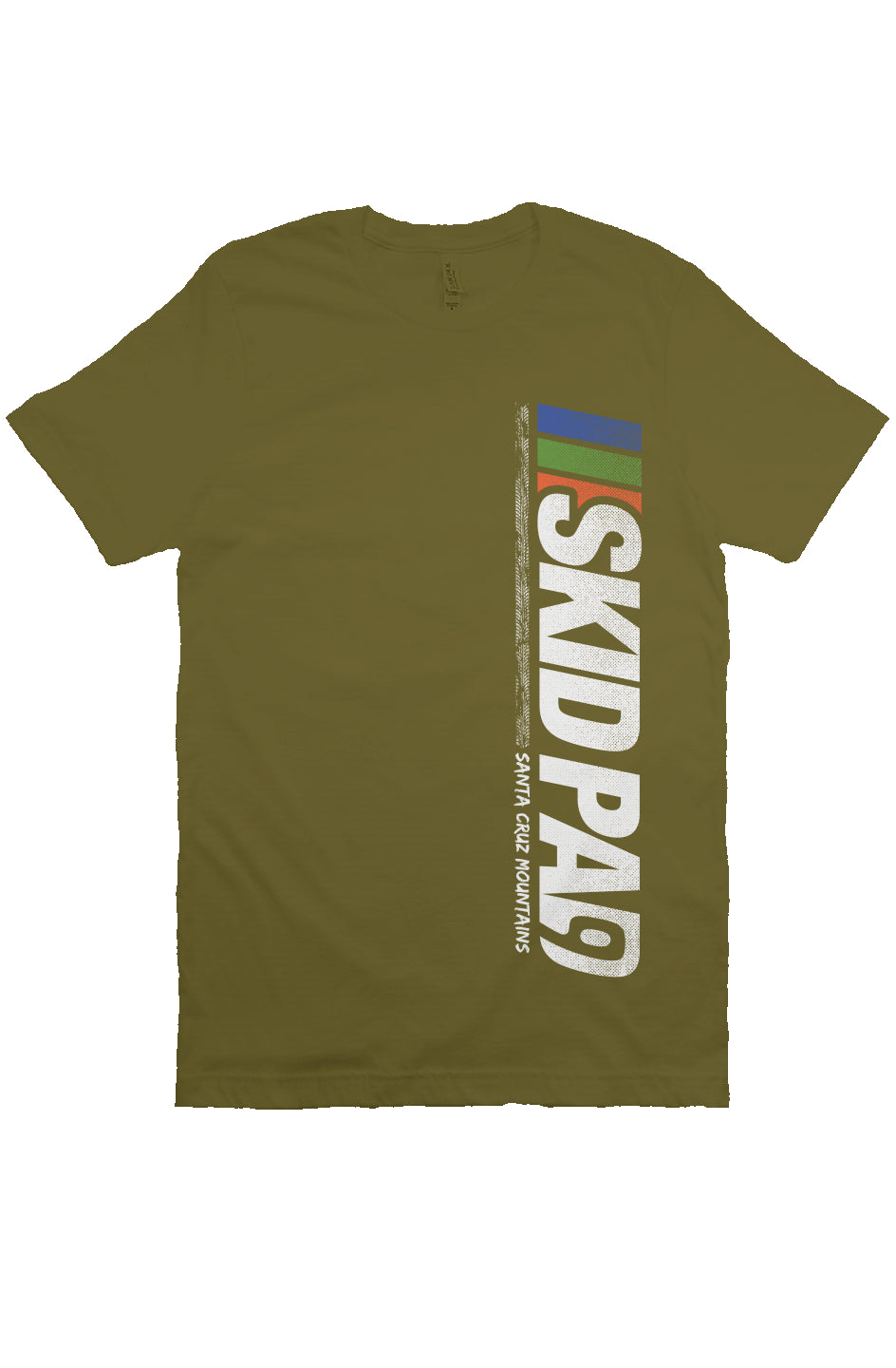 CA Highway 9 "Skid Pad" "Santa Cruz Mountains" design vertical on front of crew neck short sleeve t-shirt