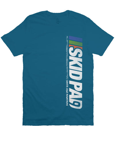 CA Highway 9 "Skid Pad" "Santa Cruz Mountains" design vertical on front of crew neck short sleeve t-shirt