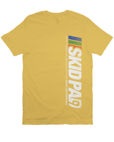 CA Highway 9 "Skid Pad" "Santa Cruz Mountains" design vertical on front of crew neck short sleeve t-shirt