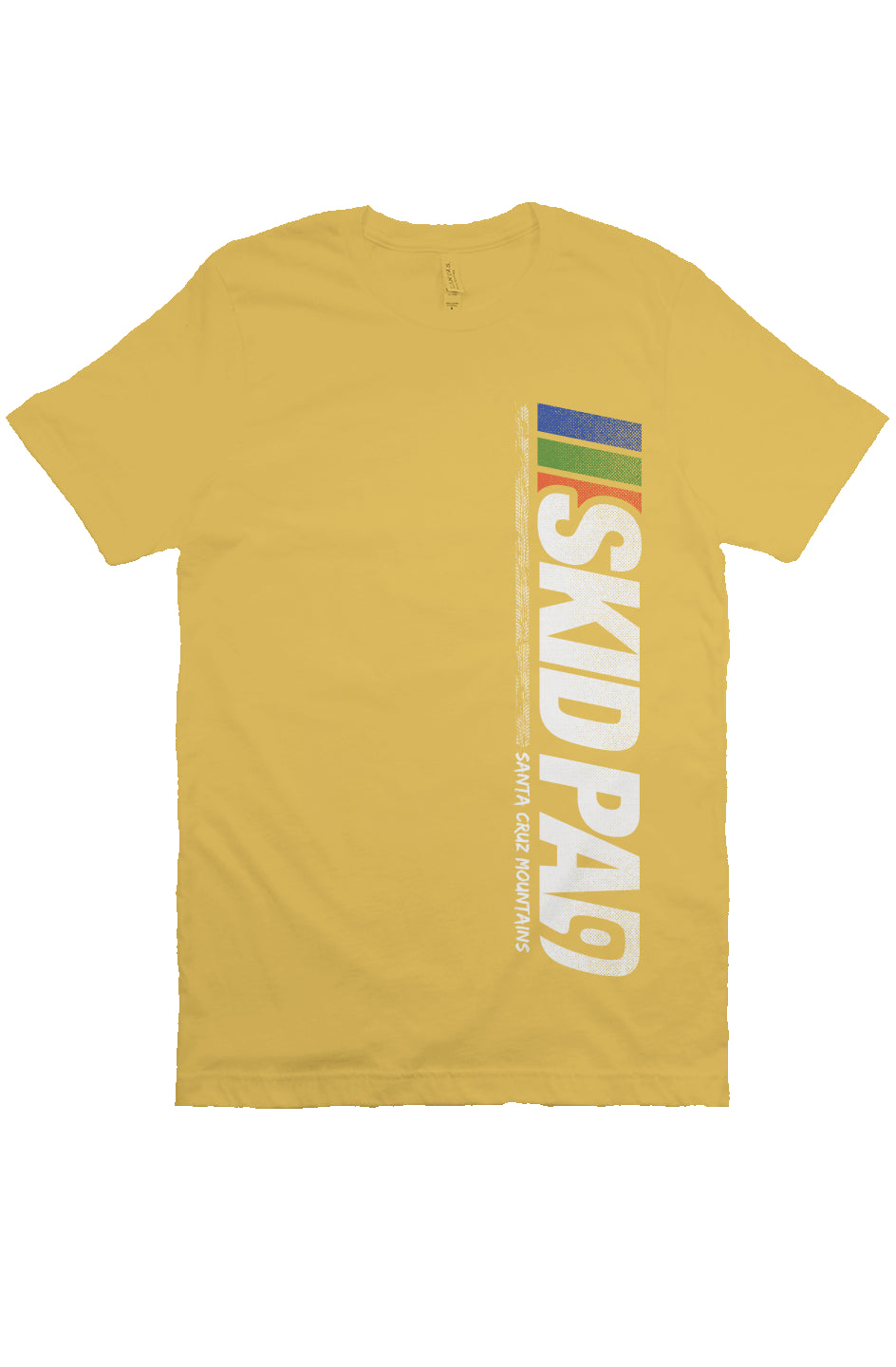 CA Highway 9 "Skid Pad" "Santa Cruz Mountains" design vertical on front of crew neck short sleeve t-shirt