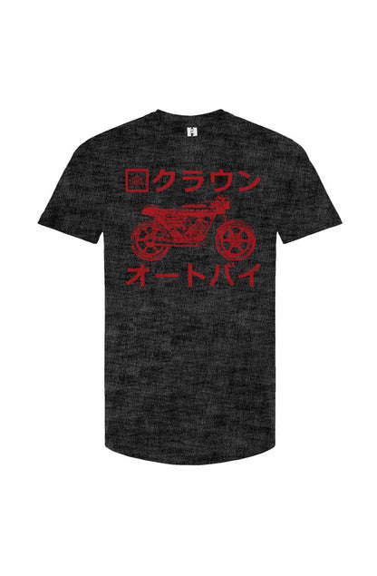 Crown Moto Japan design shirt with kanji text and vintage motorcycle on front of Tultex Unisex T-Shirt