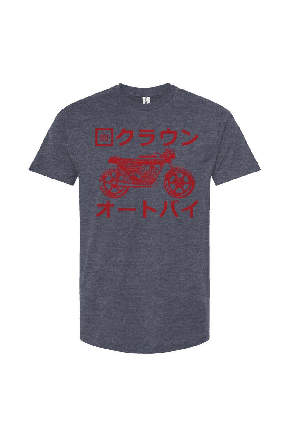 Crown Moto Japan design shirt with kanji text and vintage motorcycle on front of Tultex Unisex T-Shirt