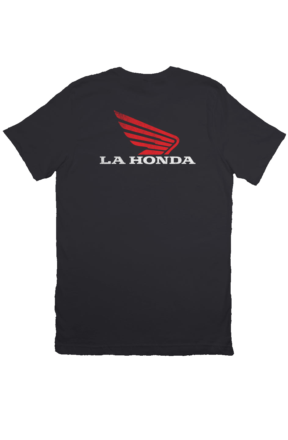 La Honda logo parody Honda Motorcycles design on back of short sleeve t-shirt