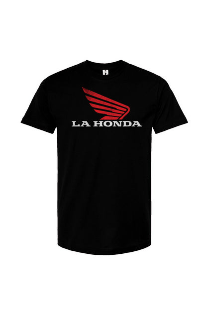 La Honda parody honda motorcycle design on chest of short sleeve Unisex T-Shirt