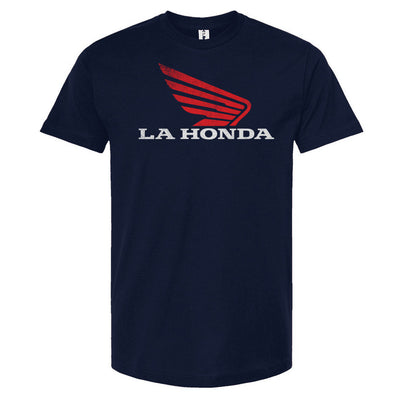 La Honda parody honda motorcycle design on chest of short sleeve Unisex T-Shirt