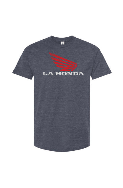 La Honda parody honda motorcycle design on chest of short sleeve Unisex T-Shirt