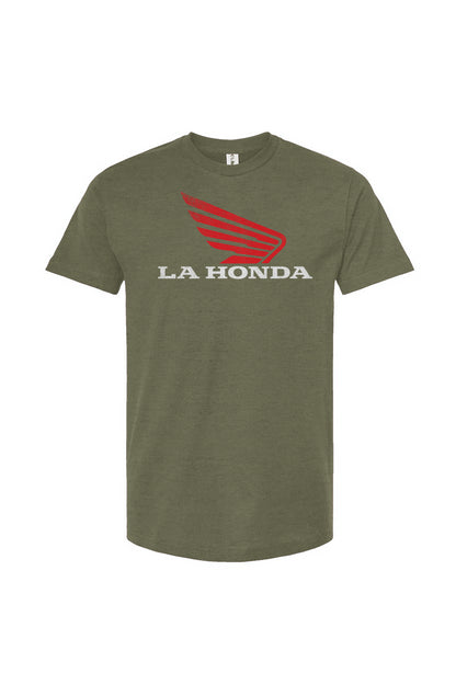 La Honda parody honda motorcycle design on chest of short sleeve Unisex T-Shirt