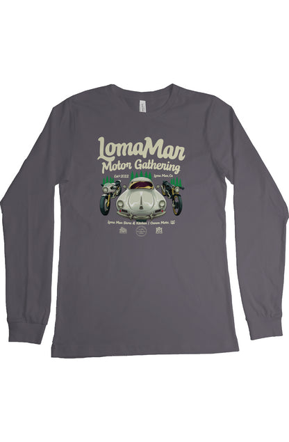 Original poster "Loma Mar Motor Gathering" art on chest of Long Sleeve T-Shirt