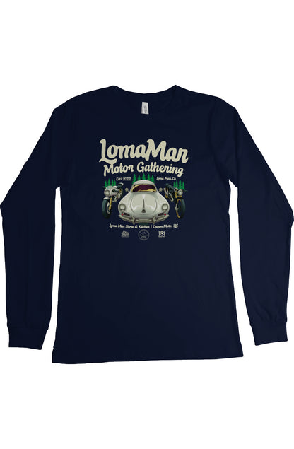 Original poster "Loma Mar Motor Gathering" art on chest of Long Sleeve T-Shirt