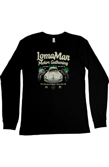 Original poster "Loma Mar Motor Gathering" art on chest of Long Sleeve T-Shirt