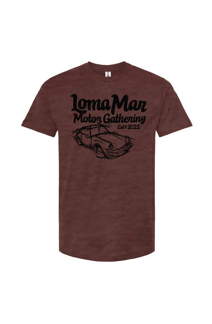 Porsche "Loma Mar Motor Gathering"  art on chest of Tultex Unisex T Shirt