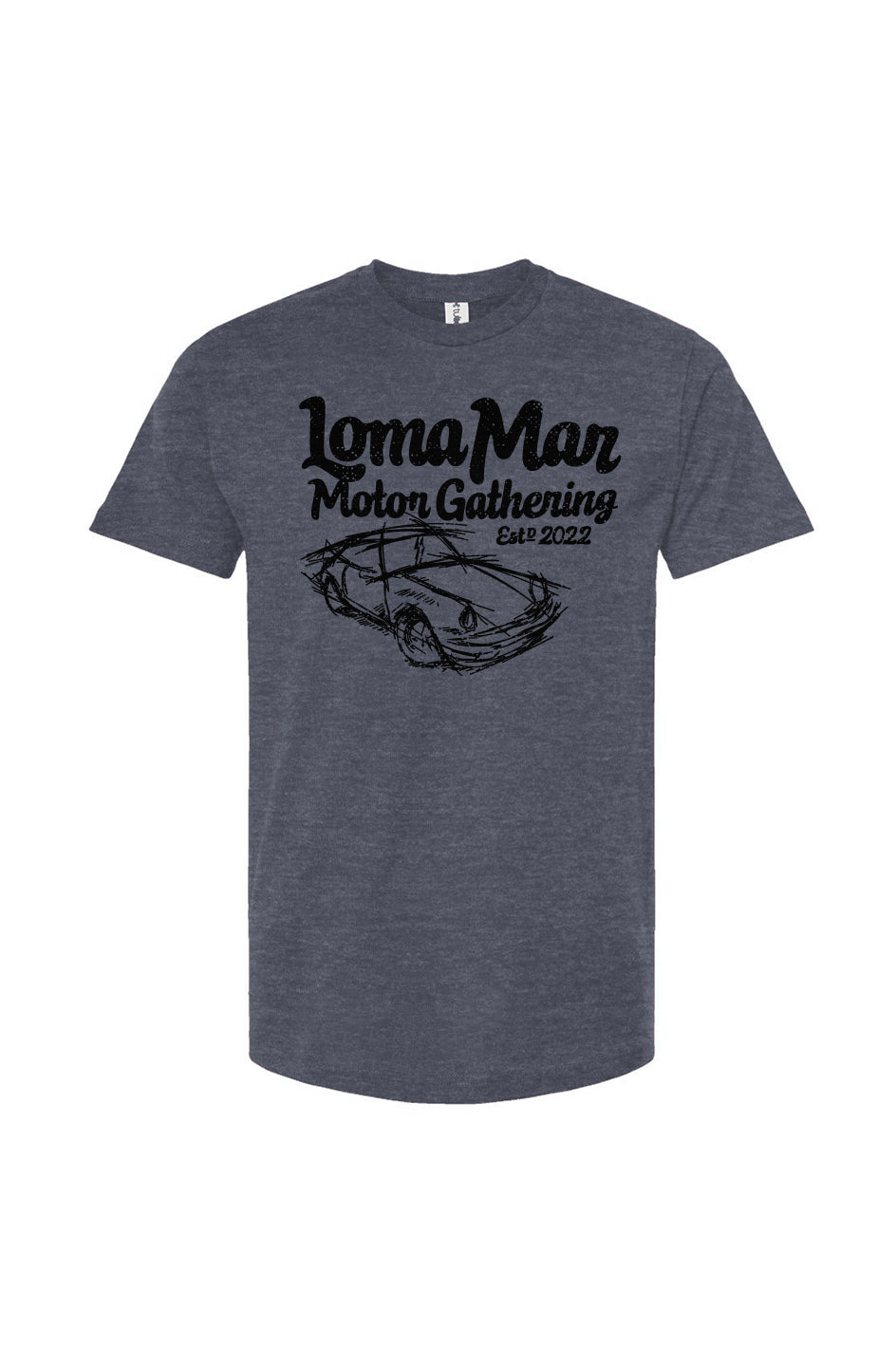 Porsche "Loma Mar Motor Gathering"  art on chest of Tultex Unisex T Shirt