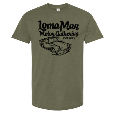 Porsche "Loma Mar Motor Gathering"  art on chest of Tultex Unisex T Shirt