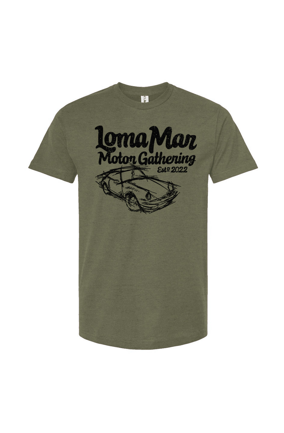 Porsche "Loma Mar Motor Gathering"  art on chest of Tultex Unisex T Shirt