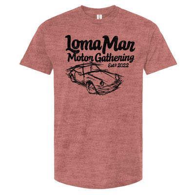 Porsche "Loma Mar Motor Gathering"  art on chest of Tultex Unisex T Shirt