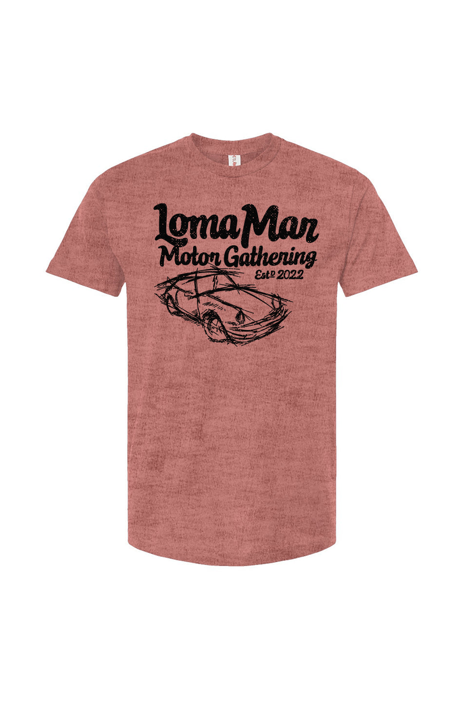 Porsche "Loma Mar Motor Gathering"  art on chest of Tultex Unisex T Shirt