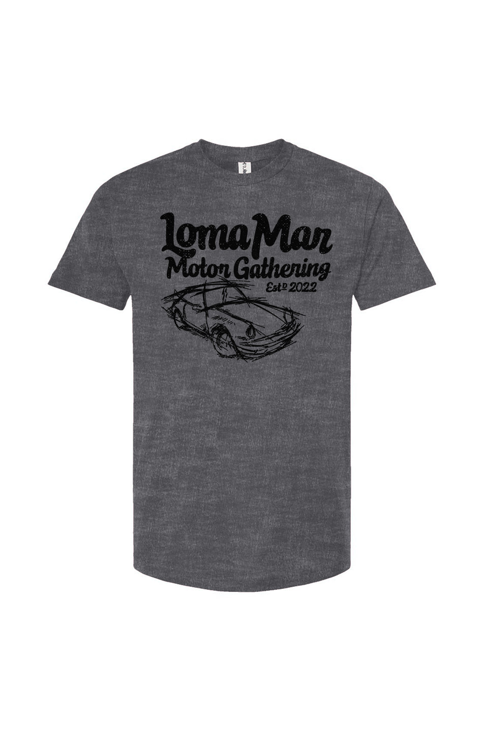 Porsche "Loma Mar Motor Gathering"  art on chest of Tultex Unisex T Shirt