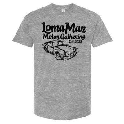 Porsche "Loma Mar Motor Gathering"  art on chest of Tultex Unisex T Shirt