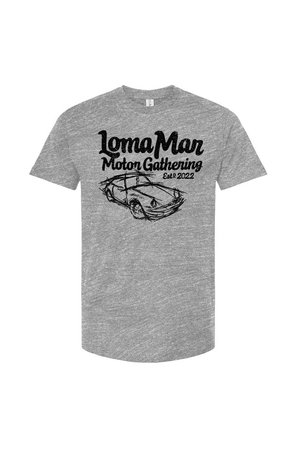 Porsche "Loma Mar Motor Gathering"  art on chest of Tultex Unisex T Shirt