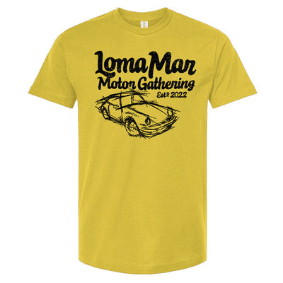Porsche "Loma Mar Motor Gathering"  art on chest of Tultex Unisex T Shirt