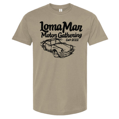 Porsche "Loma Mar Motor Gathering"  art on chest of Tultex Unisex T Shirt