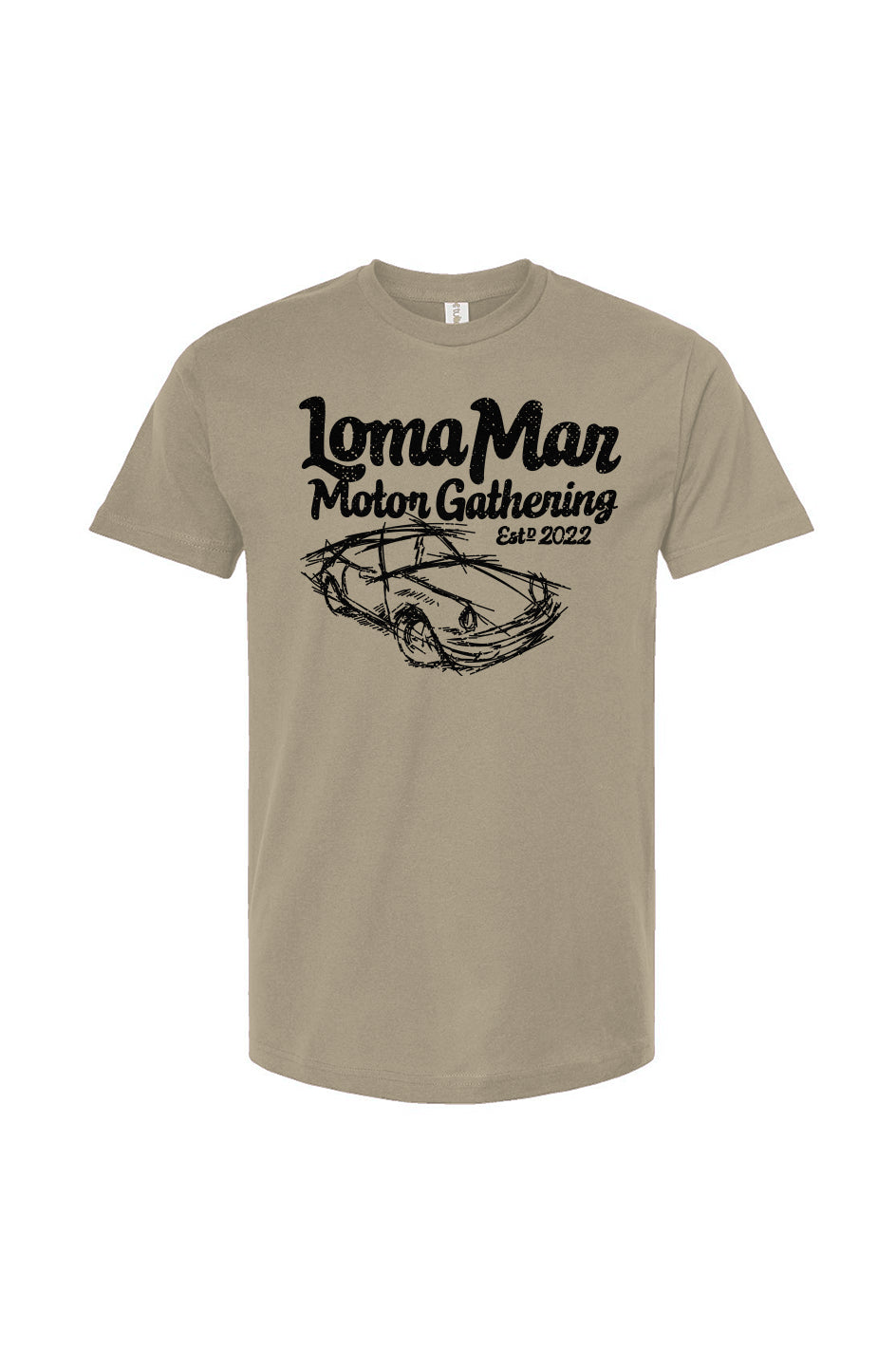 Porsche "Loma Mar Motor Gathering"  art on chest of Tultex Unisex T Shirt