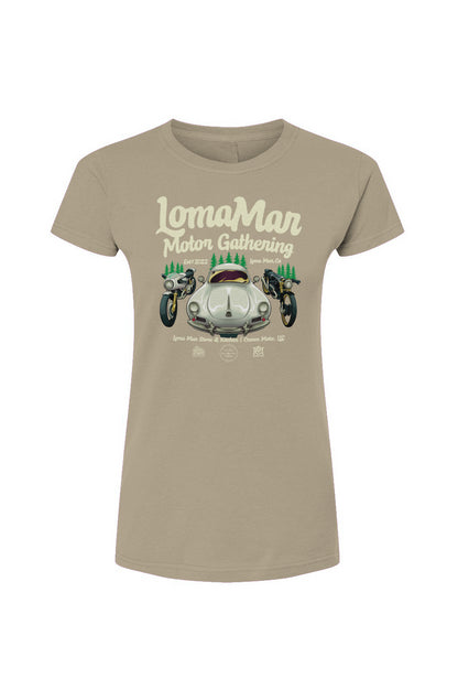 Original "Loma Mar Motor Gathering" poster art on chest of Tultex Womens Fine Jersey T-Shirt