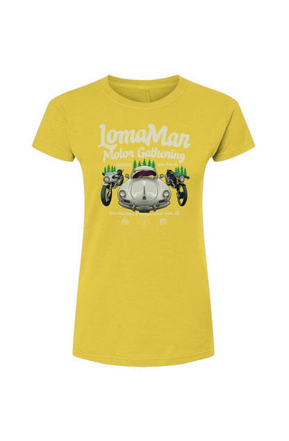 Original "Loma Mar Motor Gathering" poster art on chest of Tultex Womens Fine Jersey T-Shirt