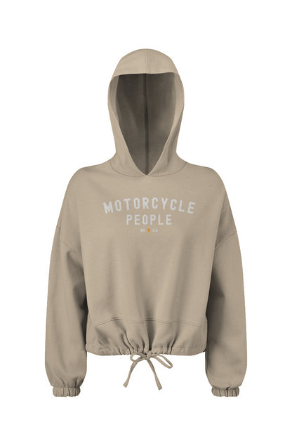 Ladies' Cropped Oversize Hooded Sweatshirt with "motorcycle people" SF CA design on chest