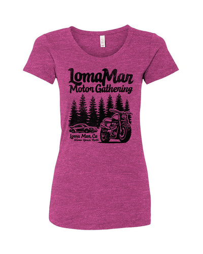 Women's Triblend T-shirt with "Loma Mar Motor Gathering" design on chest
