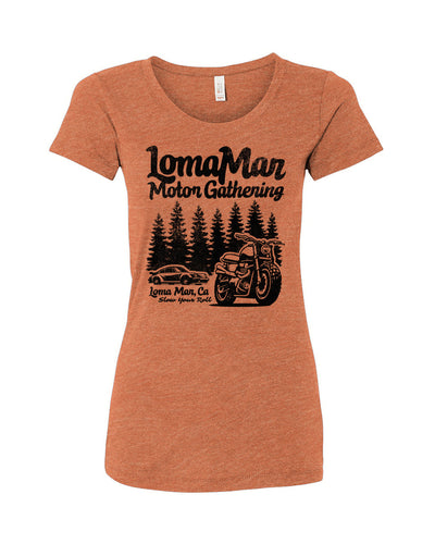 Women's Triblend T-shirt with "Loma Mar Motor Gathering" design on chest