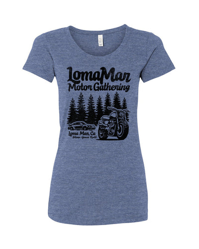 Women's Triblend T-shirt with "Loma Mar Motor Gathering" design on chest