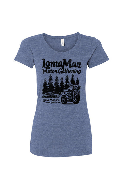 Women's Triblend T-shirt with "Loma Mar Motor Gathering" design on chest