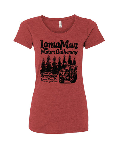 Women's Triblend T-shirt with "Loma Mar Motor Gathering" design on chest