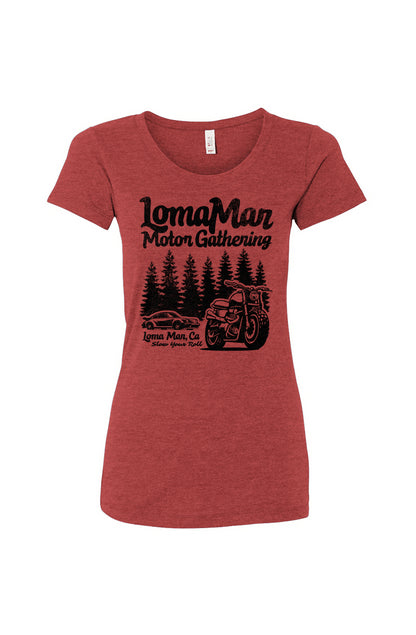 Women's Triblend T-shirt with "Loma Mar Motor Gathering" design on chest