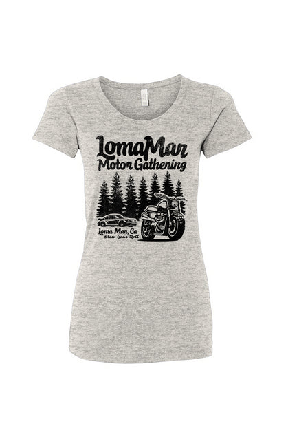 Women's Triblend T-shirt with "Loma Mar Motor Gathering" design on chest