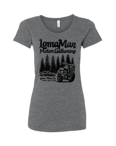 Women's Triblend T-shirt with "Loma Mar Motor Gathering" design on chest