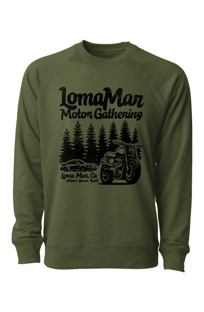 Loopback Terry Crewneck Sweatshirt with "Loma Mar Motor Gathering" design on chest