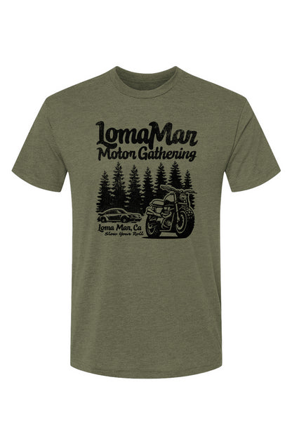 Unisex Triblend short sleeve t-shirt with "Loma Mar Motor Gathering" design on chest