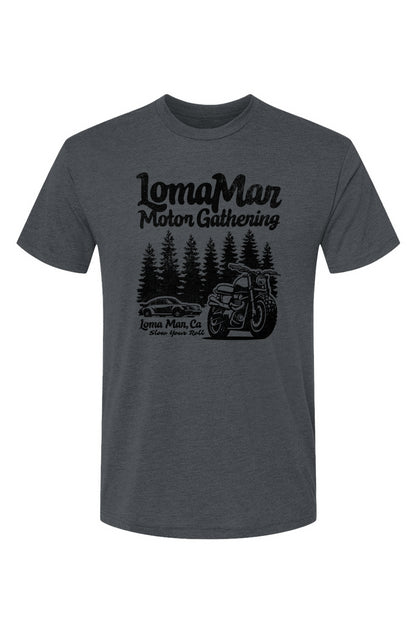 Unisex Triblend short sleeve t-shirt with "Loma Mar Motor Gathering" design on chest