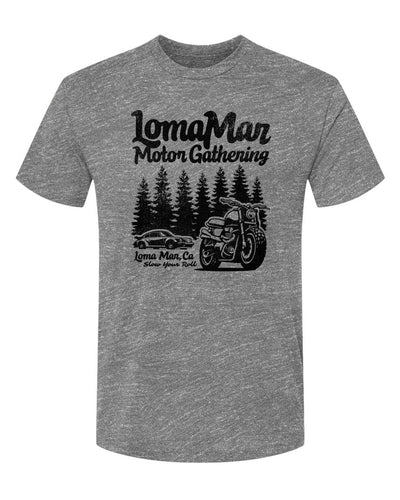 Unisex Triblend short sleeve t-shirt with "Loma Mar Motor Gathering" design on chest
