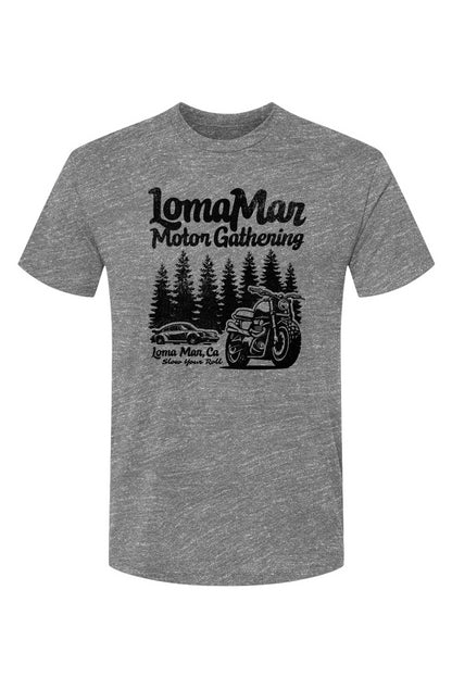 Unisex Triblend short sleeve t-shirt with "Loma Mar Motor Gathering" design on chest