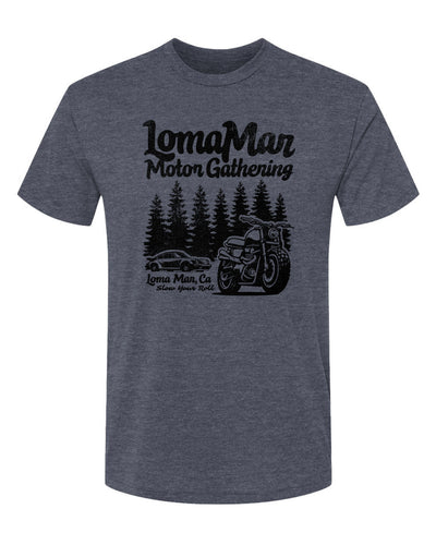 Unisex Triblend short sleeve t-shirt with "Loma Mar Motor Gathering" design on chest