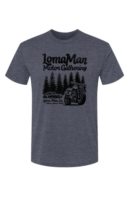 Unisex Triblend short sleeve t-shirt with "Loma Mar Motor Gathering" design on chest